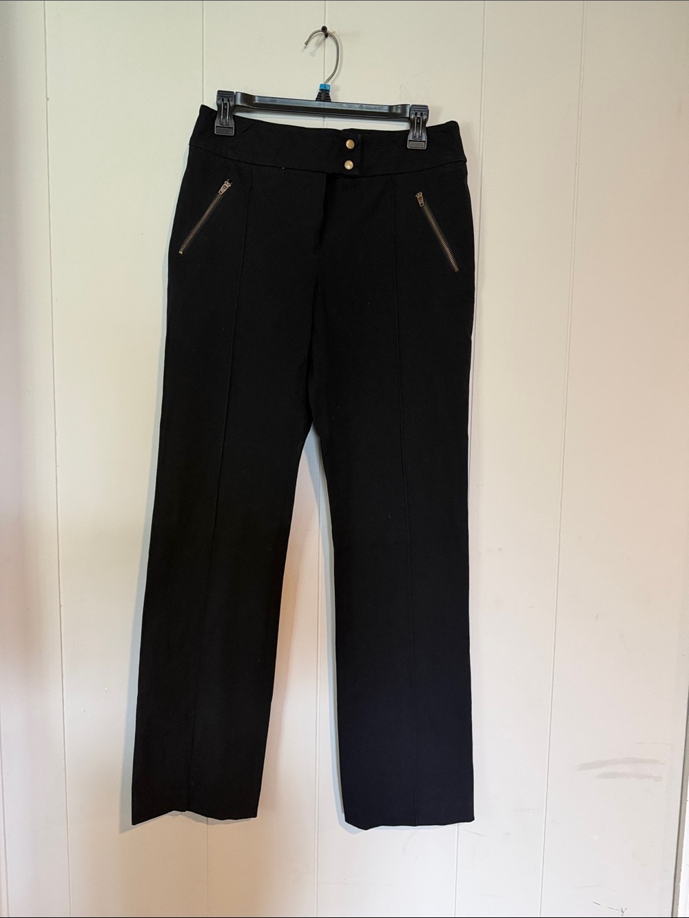INC International Concepts Black Straight-Leg Pants with Gold Zippers